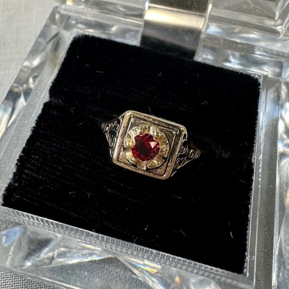Vintage 14KGF Joseph Esposito Art Decor / Art Nouveau style Ring with Ruby - Picture 14 of 15